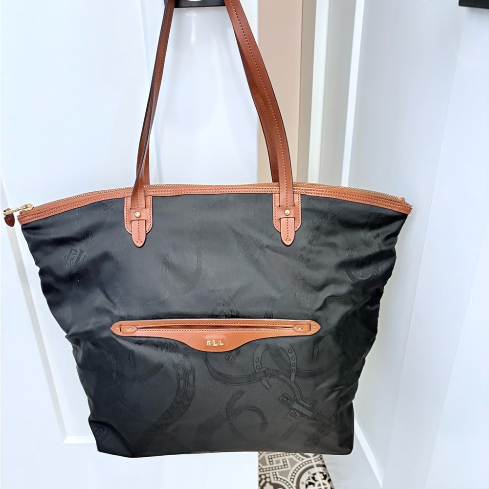 Black and tan Ralph Lauren shoulder tote
